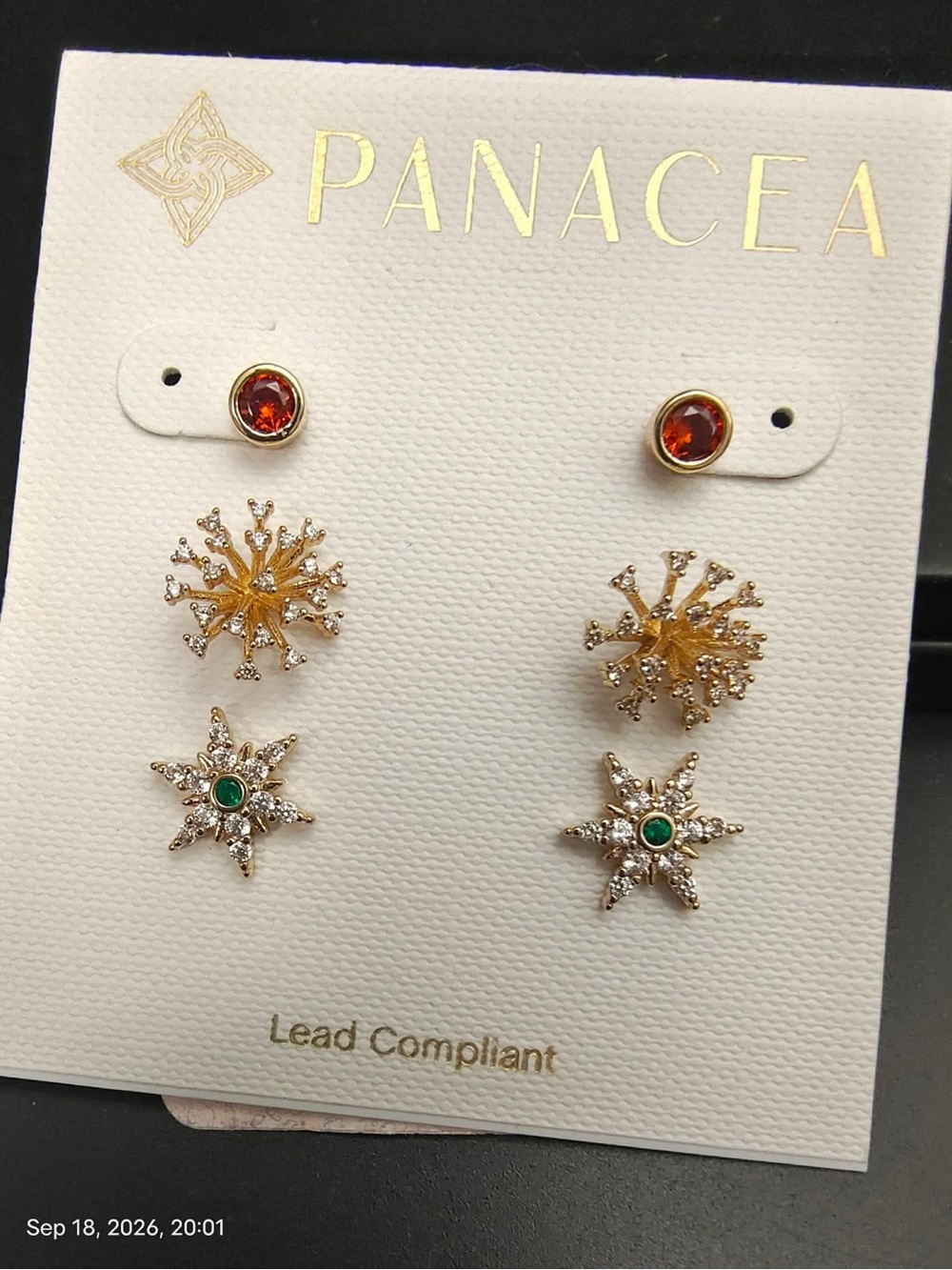 New PANACEA Lead Compliant 3 PAIRS OF EARRINGS Gold MRSP $42